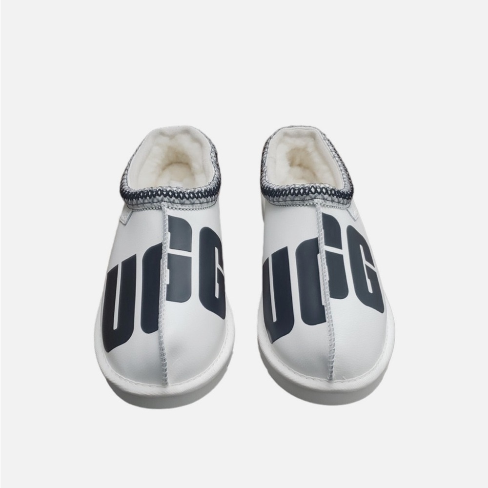 UGG White and Black Logo Slip-Ons